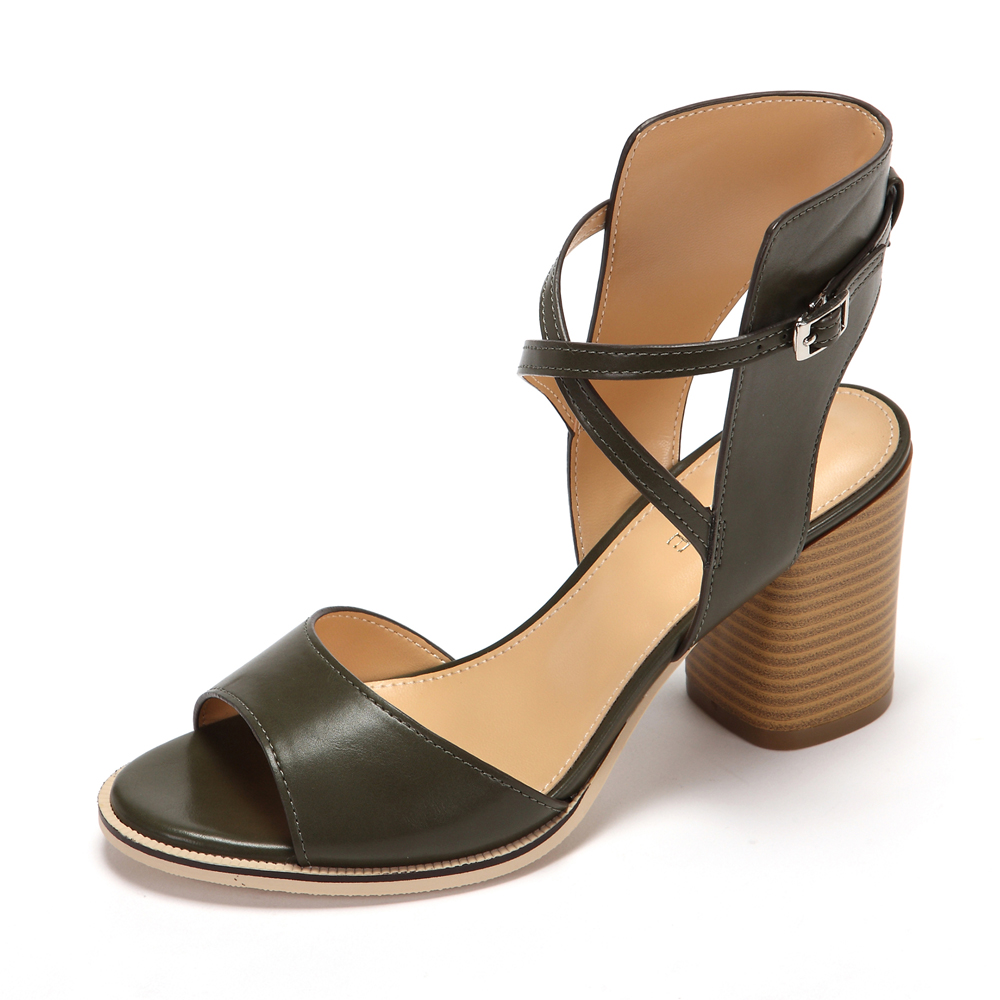 达芙妮鱼嘴粗跟时尚交叉一字扣带罗马凉鞋1017303013